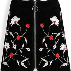NWOT Zara Suede Embroidered Mini Skirt